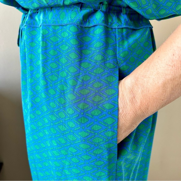 Diane Von Furstenberg DVF Silk Davin Jumpsuit Wide Leg Sleeveless Green Blue 14 - Picture 7 of 16